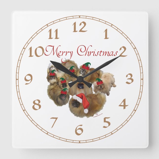 Pekingese Group Christmas Square Wall Clock (Front)