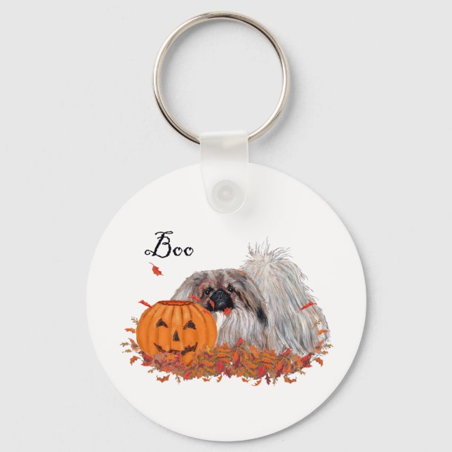 Pekingese Halloween Key Ring (Front)