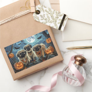 Pekingese Halloween Spooky Rectangular Sticker