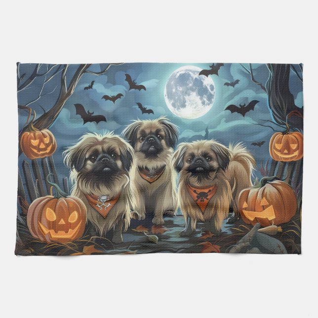 Pekingese Halloween Spooky Tea Towel (Horizontal)