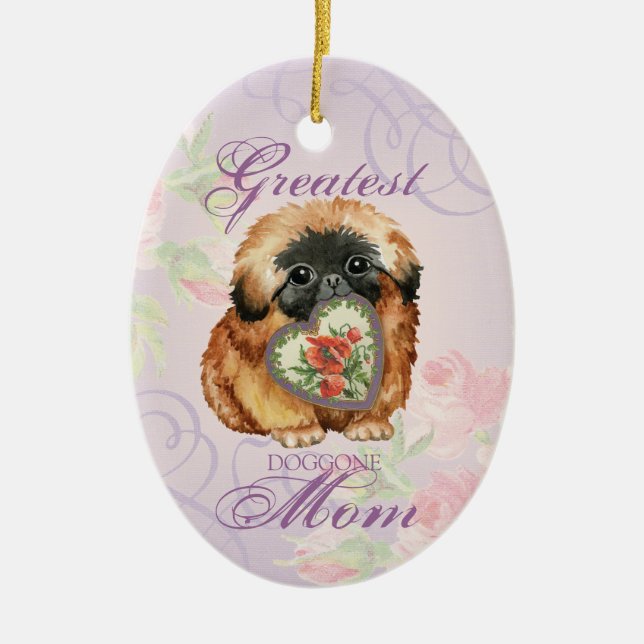 Pekingese Heart Mum Ceramic Ornament (Front)