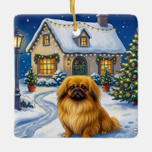 Pekingese Holiday  Ceramic Ornament