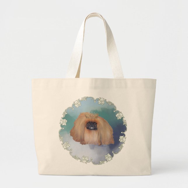 Pekingese Ice Princess Large Tote Bag (Front)