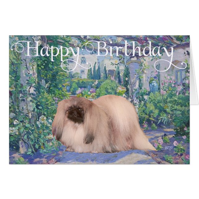 Pekingese in a Flower Garden (Front Horizontal)