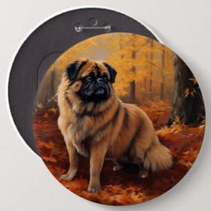 Pekingese in Autumn Leaves Fall Inspire 6 Cm Round Badge