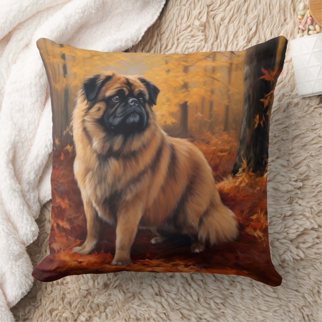 Pekingese in Autumn Leaves Fall Inspire Cushion (Blanket)