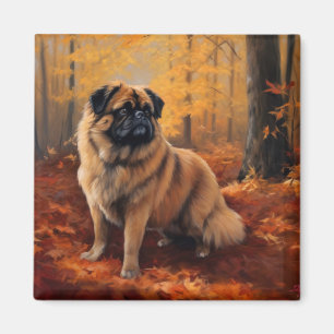 Pekingese in Autumn Leaves Fall Inspire Magnet