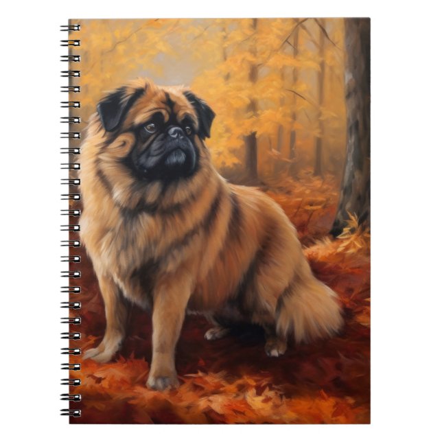 Pekingese in Autumn Leaves Fall Inspire Notebook (Front)