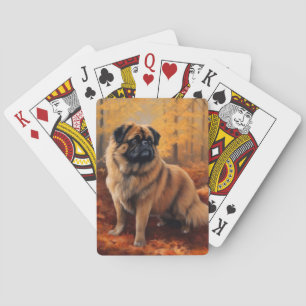 Pekingese in Autumn Leaves Fall Inspire Playing Cards