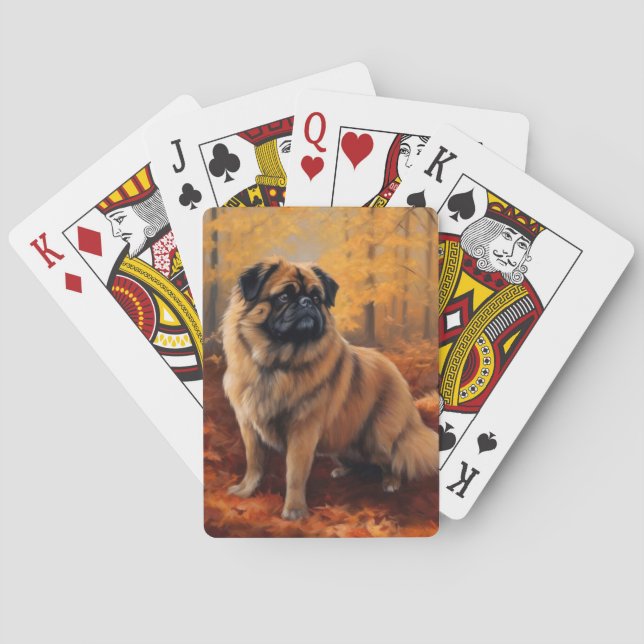 Pekingese in Autumn Leaves Fall Inspire Playing Cards (Back)