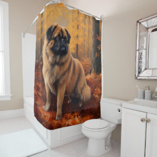 Pekingese in Autumn Leaves Fall Inspire Shower Curtain