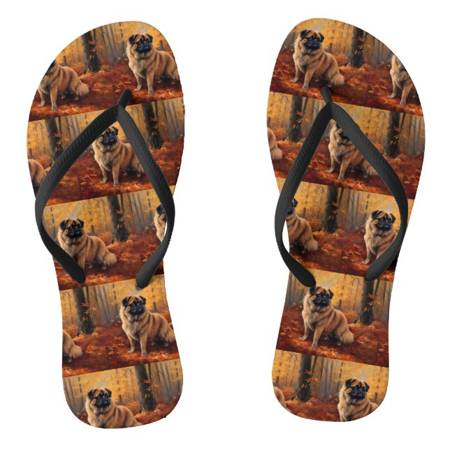 Pekingese in Autumn Leaves Fall Inspire Thongs (Footbed)