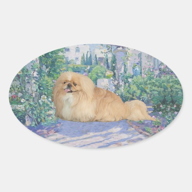 Pekingese in Lavender Oval Sticker (Front)