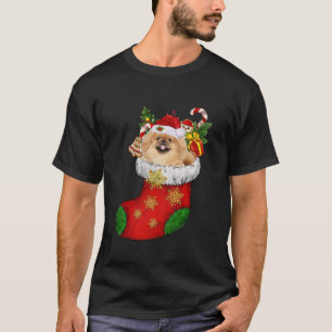 Pekingese In Sock Christmas Santa Hat Xmas Dog Lov T-Shirt