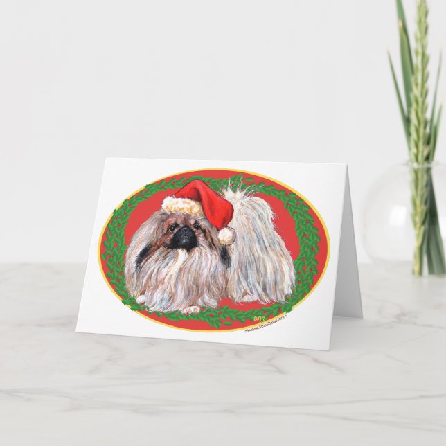 Pekingese in Winter Holiday Card (Front)