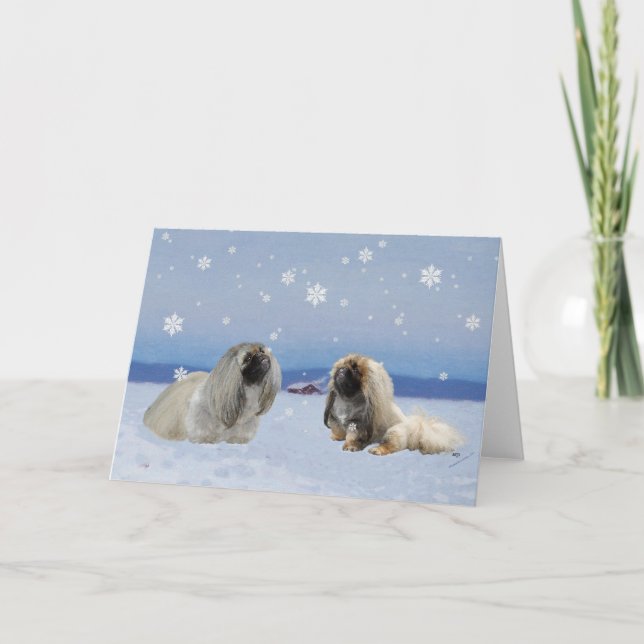 Pekingese in Winter Holiday Card (Front)
