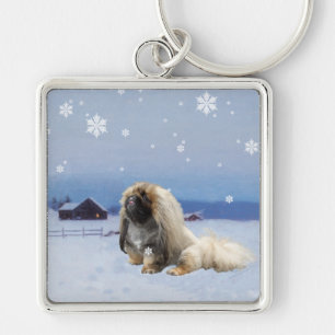Pekingese in Winter Key Ring
