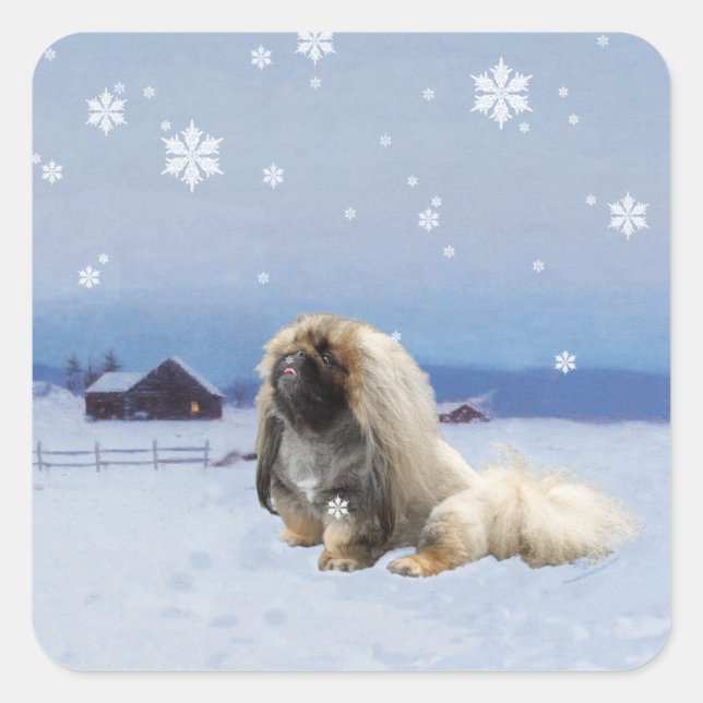 Pekingese in Winter Square Sticker (Front)