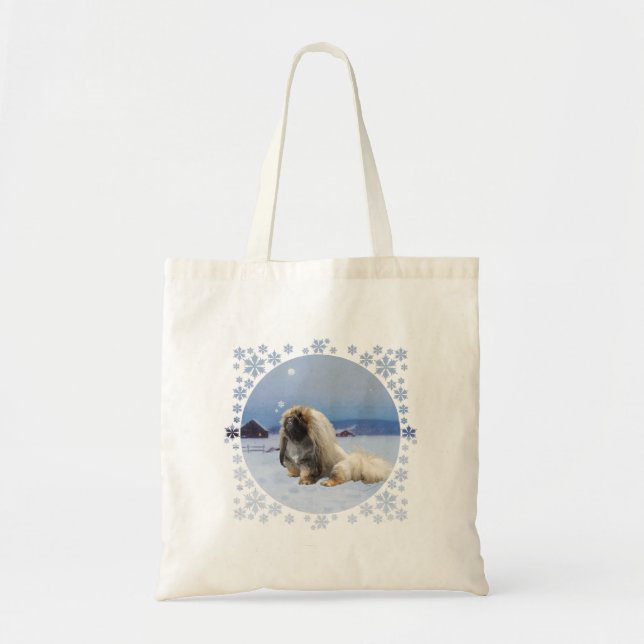 Pekingese in Winter Tote Bag (Front)