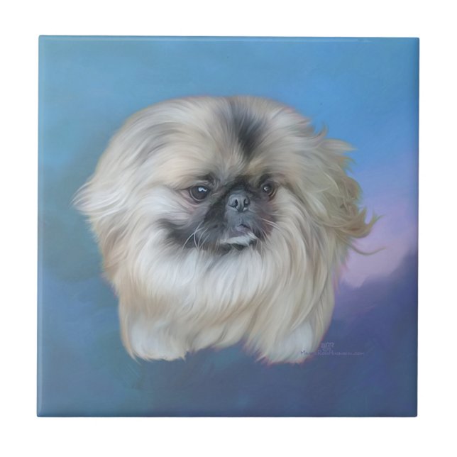 Pekingese Lily on Blue Ceramic Tile (Front)