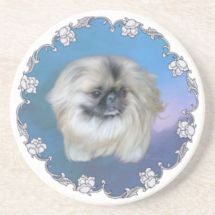 Pekingese Lily on Blue Coaster