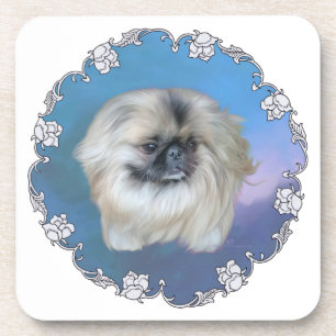 Pekingese Lily on Blue Coaster