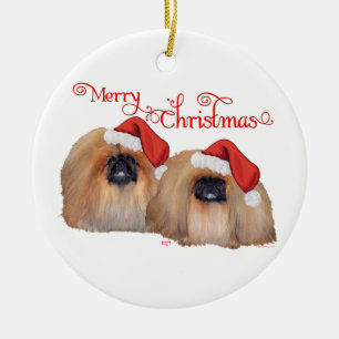 Pekingese Merry Christmas Ceramic Ornament