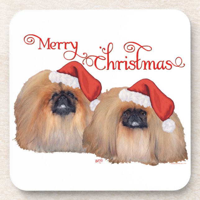 Pekingese Merry Christmas Coaster (Front)