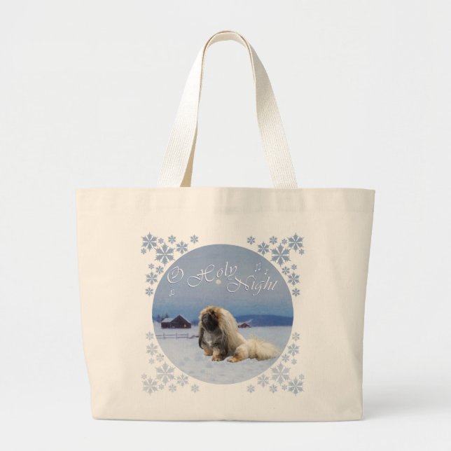 Pekingese O Holy Night Large Tote Bag (Front)