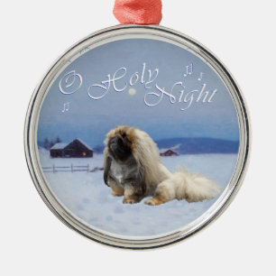 Pekingese O Holy Night Metal Ornament