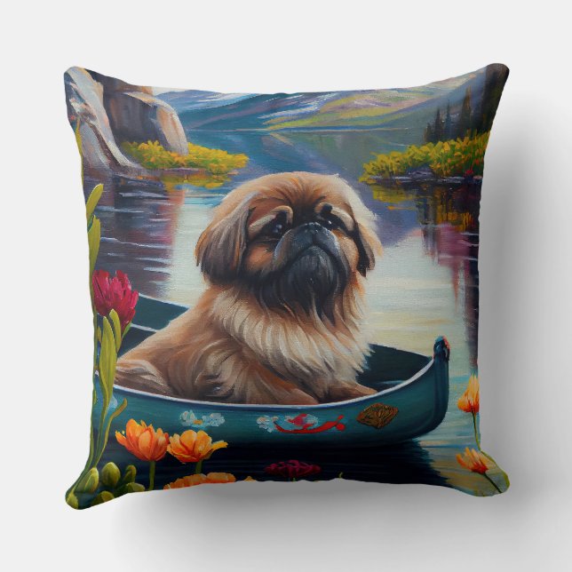 Pekingese on a Paddle: A Scenic Adventure  Cushion (Back)