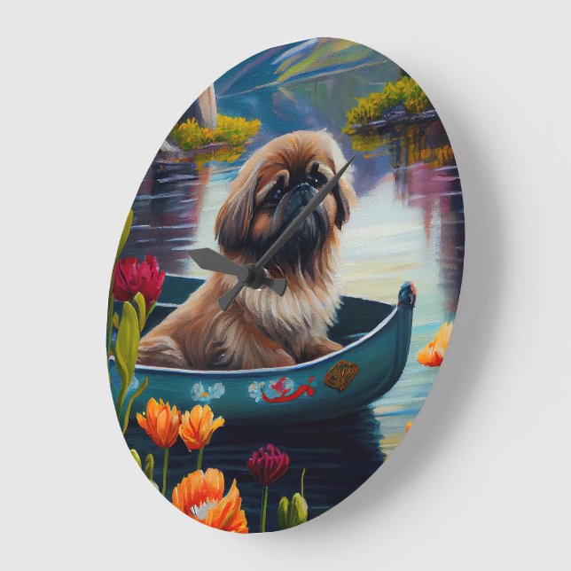 Pekingese on a Paddle: A Scenic Adventure Large Clock (Angle)