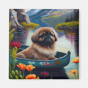 Pekingese on a Paddle: A Scenic Adventure Magnet