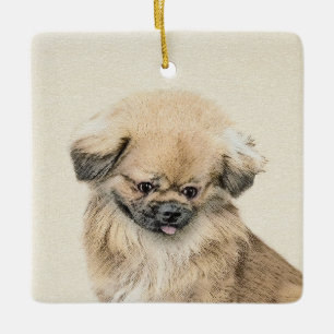 Pekingese Painting - Cute Original Dog Art Ceramic Ornament