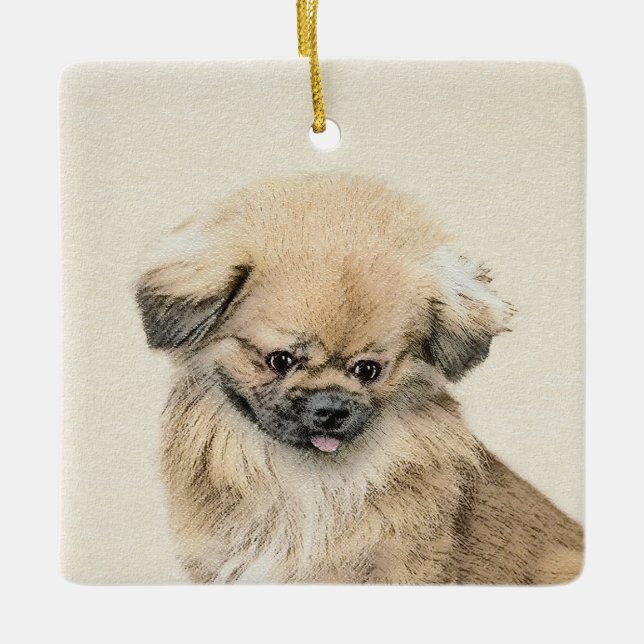Pekingese Painting - Cute Original Dog Art Ceramic Ornament (Front)