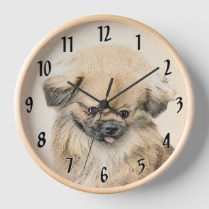 Pekingese Painting - Cute Original Dog Art Clock