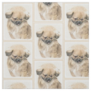 Pekingese Painting - Cute Original Dog Art Fabric
