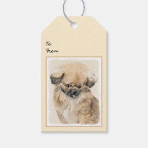 Pekingese Painting - Cute Original Dog Art Gift Tags