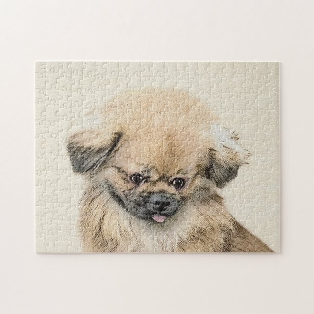 Pekingese Painting - Cute Original Dog Art Jigsaw Puzzle (Horizontal)