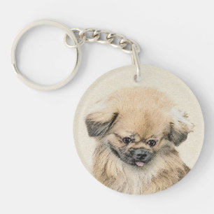 Pekingese Painting - Cute Original Dog Art Key Ring