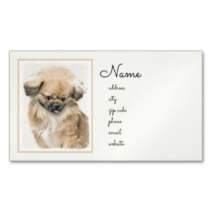 Pekingese Painting - Cute Original Dog Art Magnetic Business Card