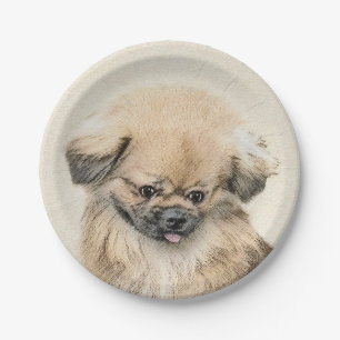 Pekingese Painting - Cute Original Dog Art Paper Plate