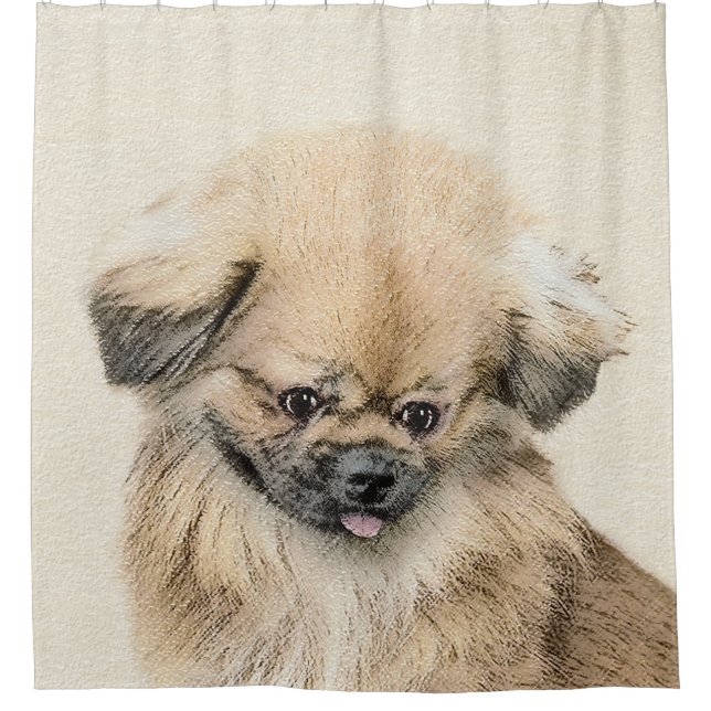 Pekingese Painting - Cute Original Dog Art Shower Curtain (Front)