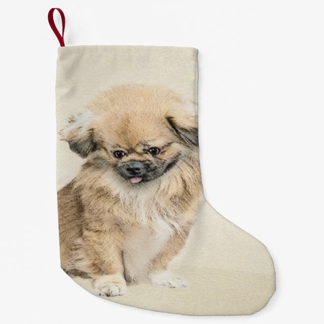 Pekingese Painting - Cute Original Dog Art Small Christmas Stocking (Front)