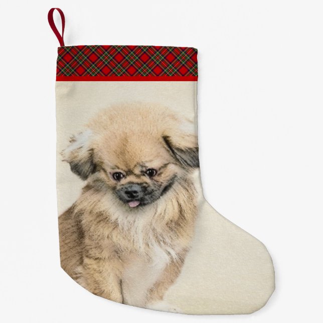 Pekingese Painting - Cute Original Dog Art Small Christmas Stocking (Front)