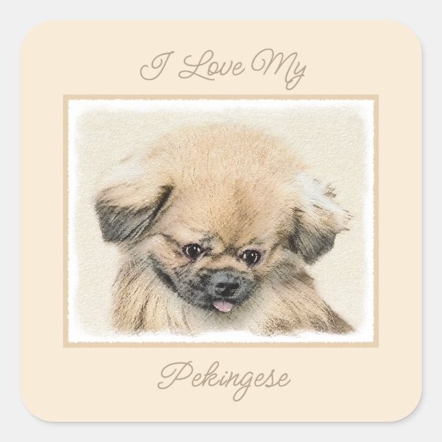 Pekingese Painting - Cute Original Dog Art Square  Square Sticker (Front)