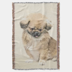 Pekingese Painting - Cute Original Dog Art Throw Blanket