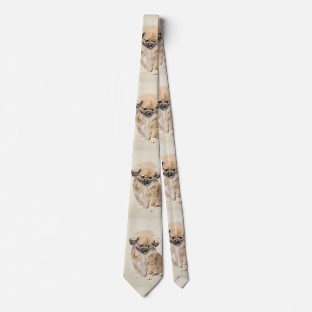 Pekingese Painting - Cute Original Dog Art Tie (Front)