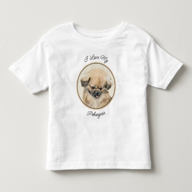 Pekingese Painting - Cute Original Dog Art Toddler T-Shirt (Front)