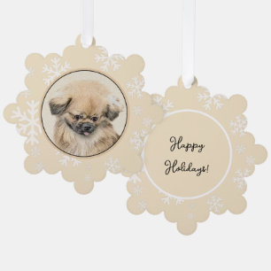 Pekingese Painting - Cute Original Dog Art Tree Decoration Card